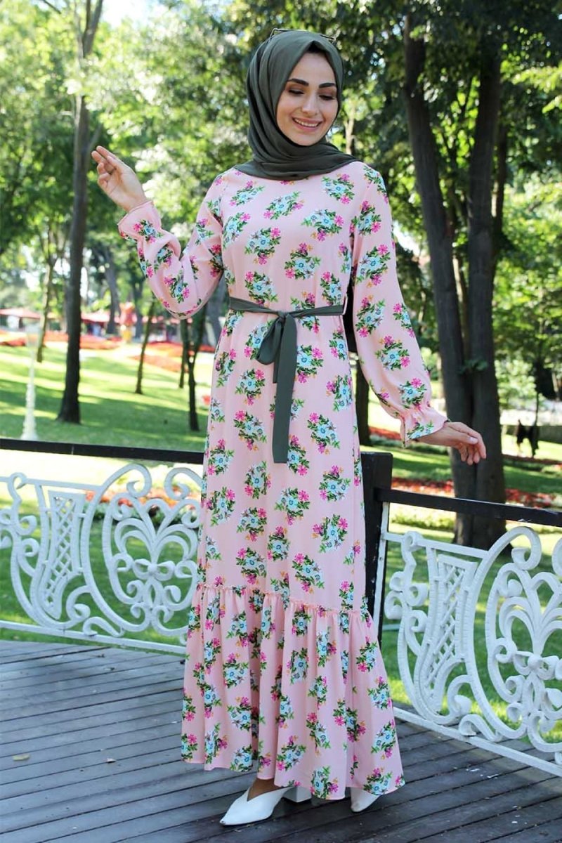 Feiza Collection Pudra Çiçek Desenli Elbise