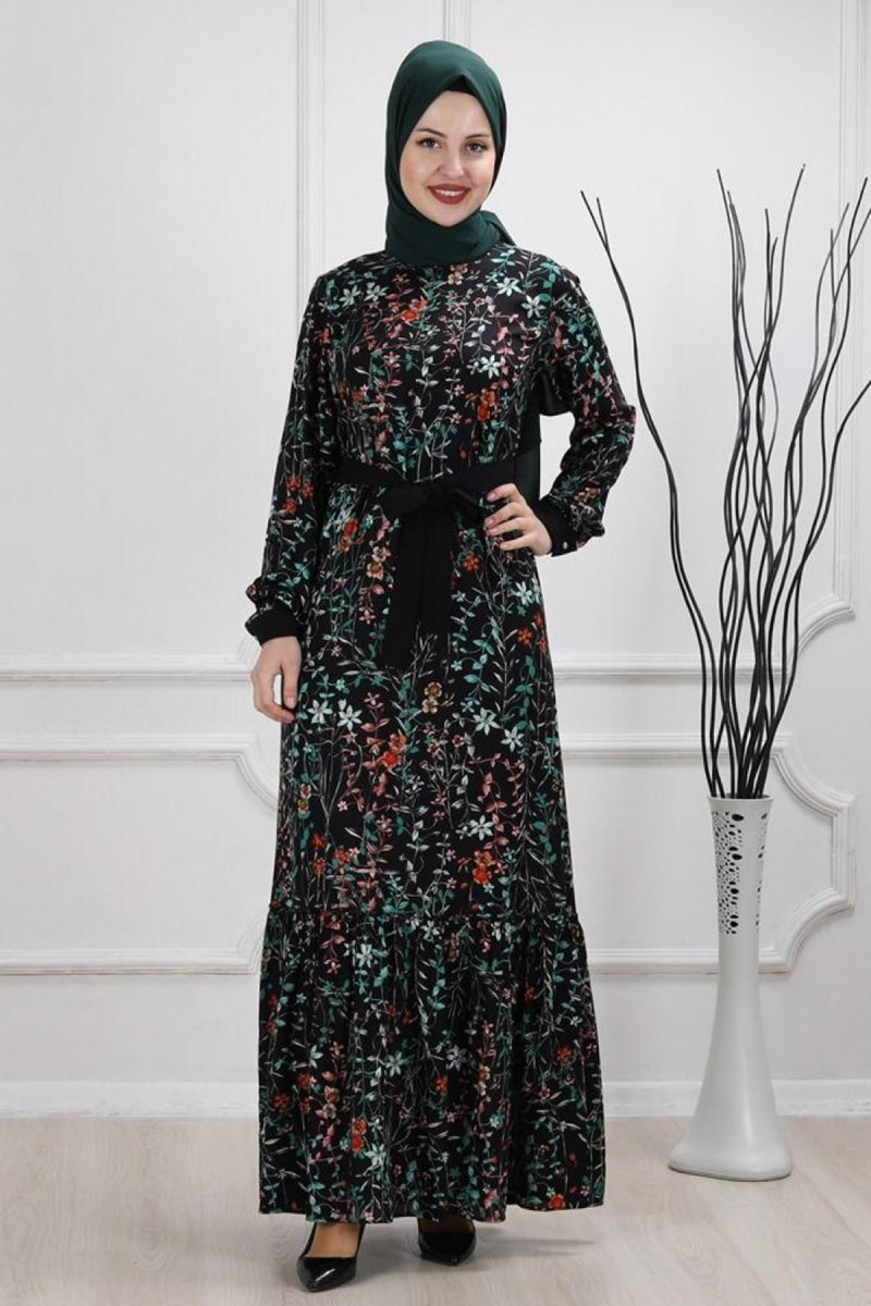 Feiza Collection Siyah Çiçek Detaylı Elbise