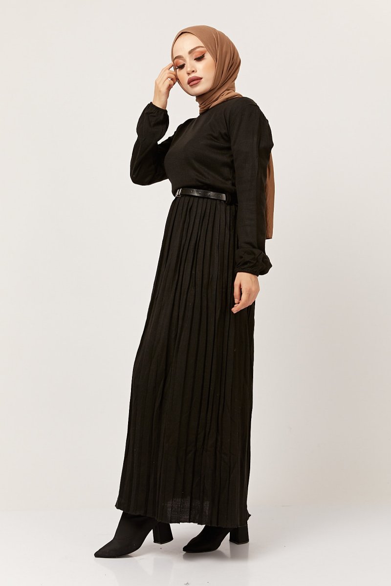 Festmoda Siyah Eteği Pileli Elbise