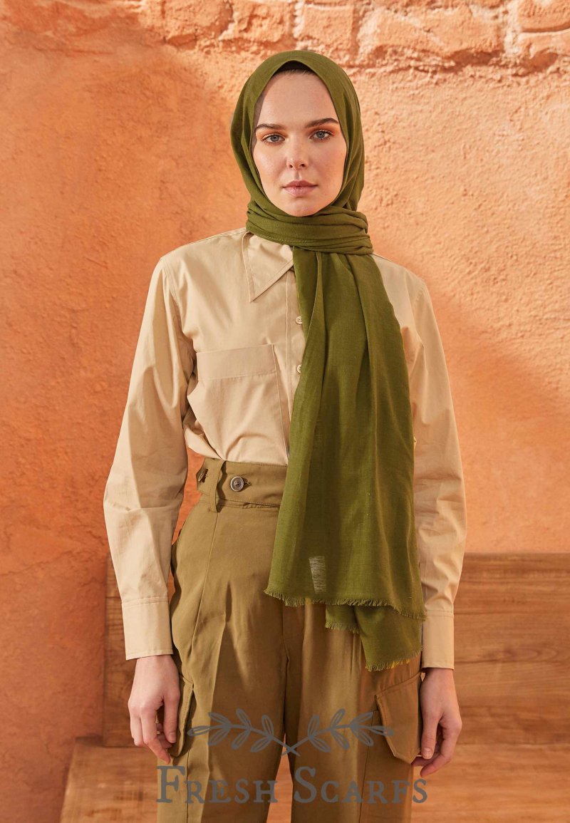 FRESHSCARFS Çimen Pamuk Keten Şal