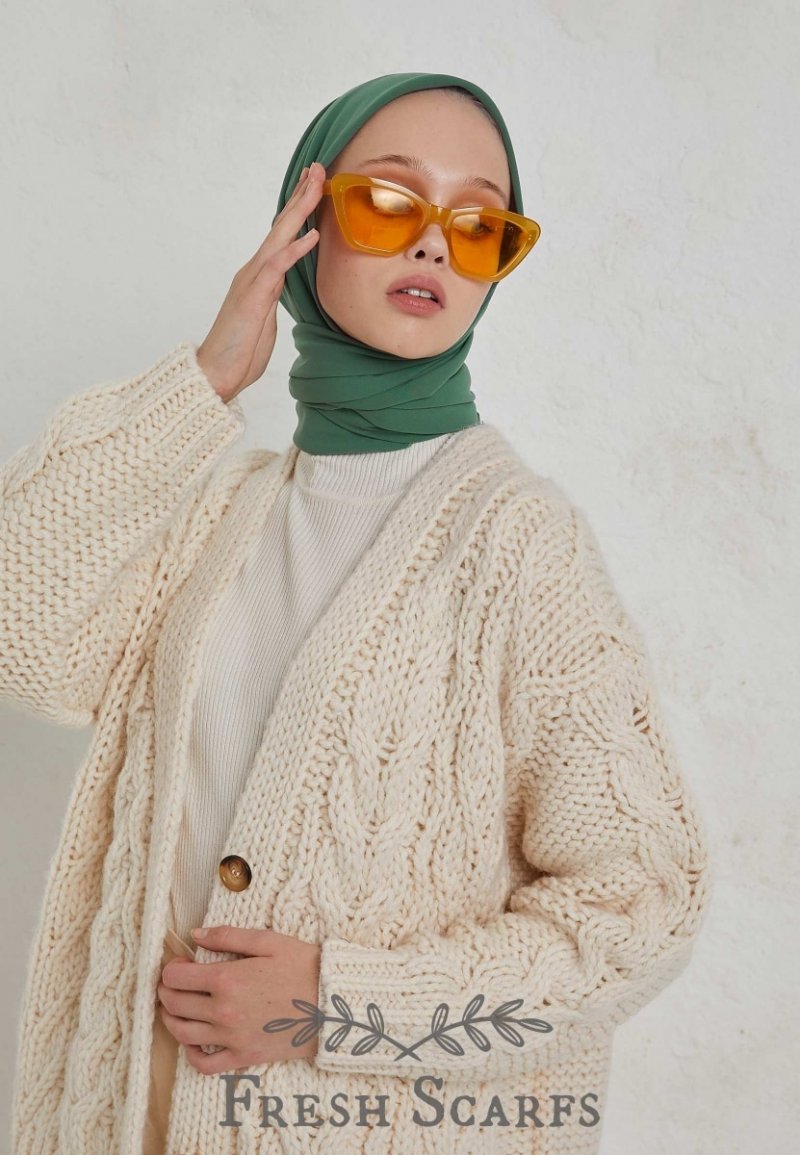 FRESHSCARFS Yeşil Yaprak Medine İpeği Eşarp