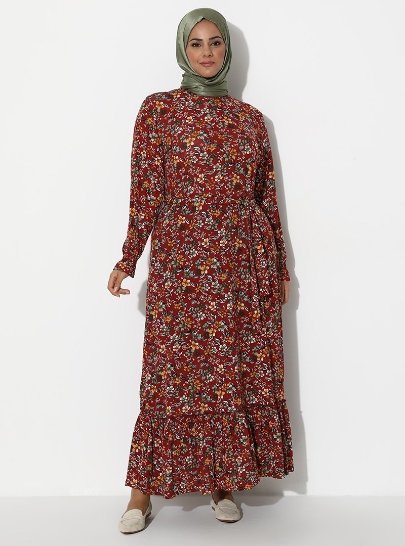 GELİNCE Mercan Çiçek Desenli Elbise