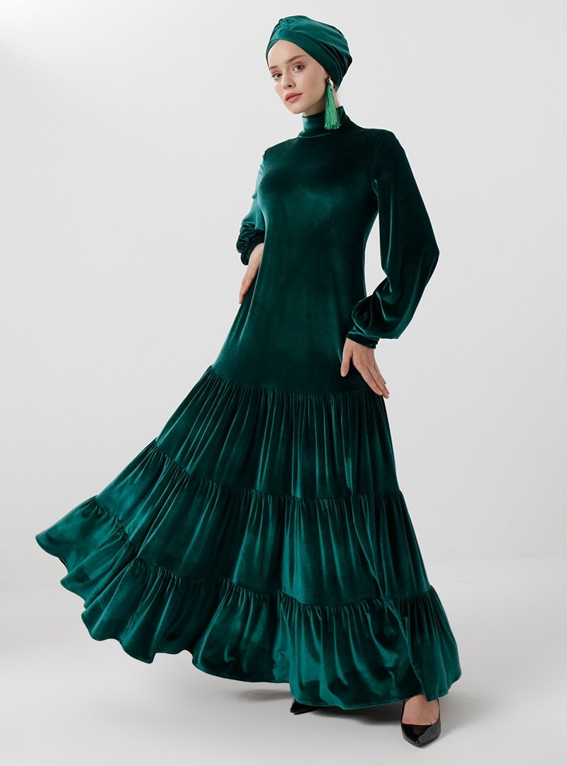 Mustafa Dikmen Yeşil Fırfırlı Elbise