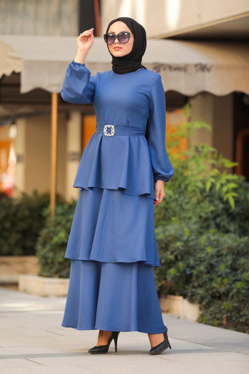 Neva Style İndigo Mavisi Kat Elbise