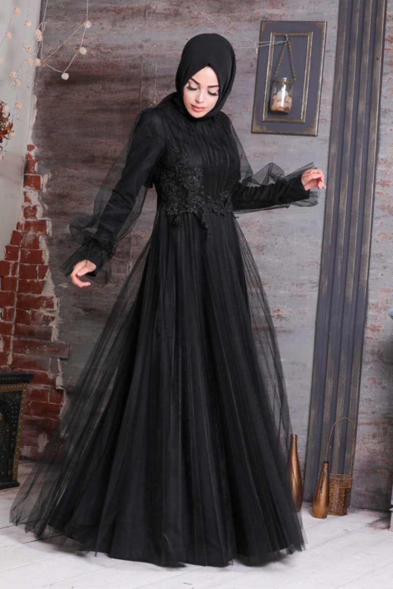 Neva Style Siyah Dantelli Abiye Elbise