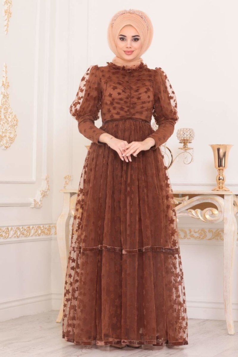 Neva Style Kahverengi Abiye Elbise