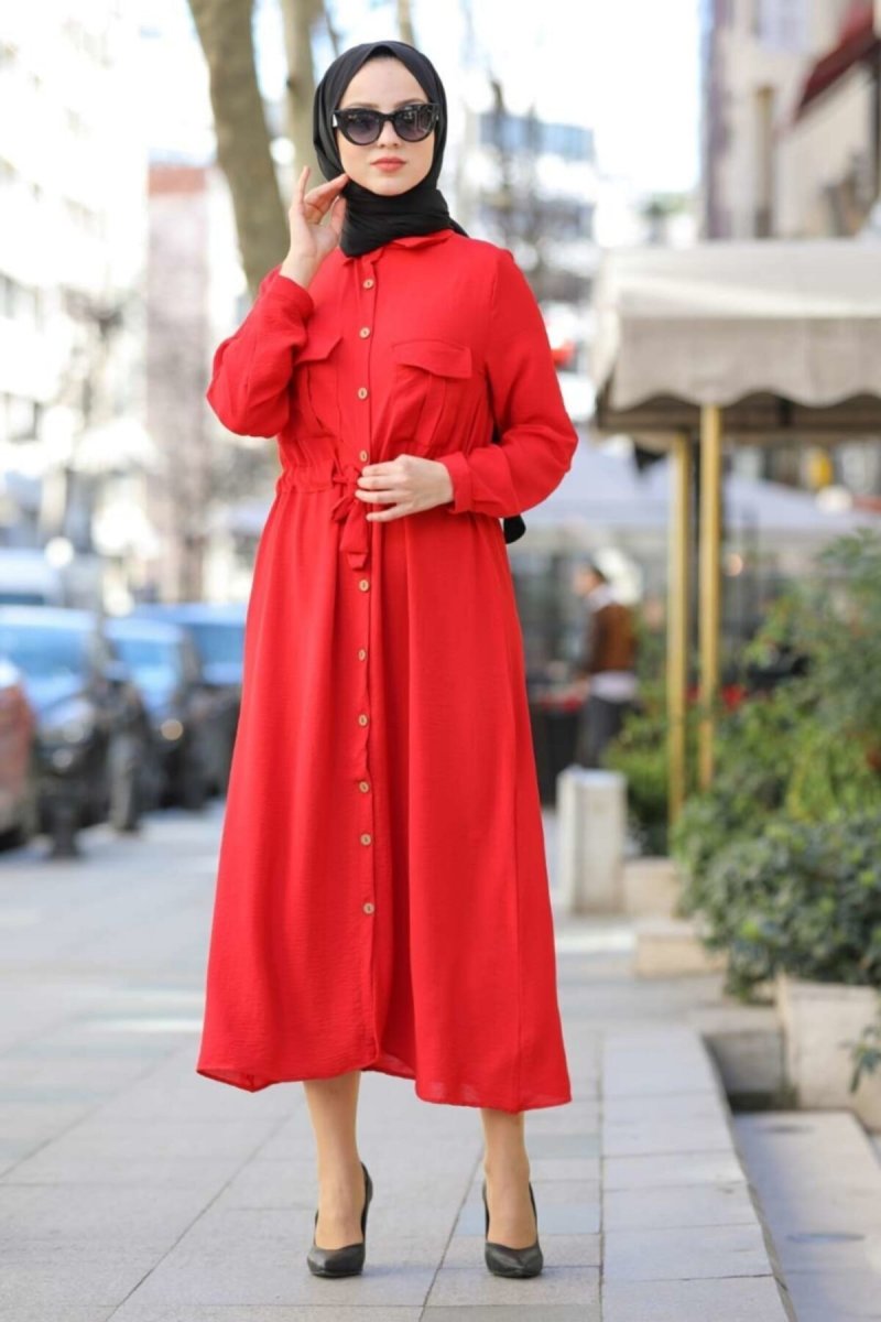 Neva Style Kırmızı Cepli Elbise
