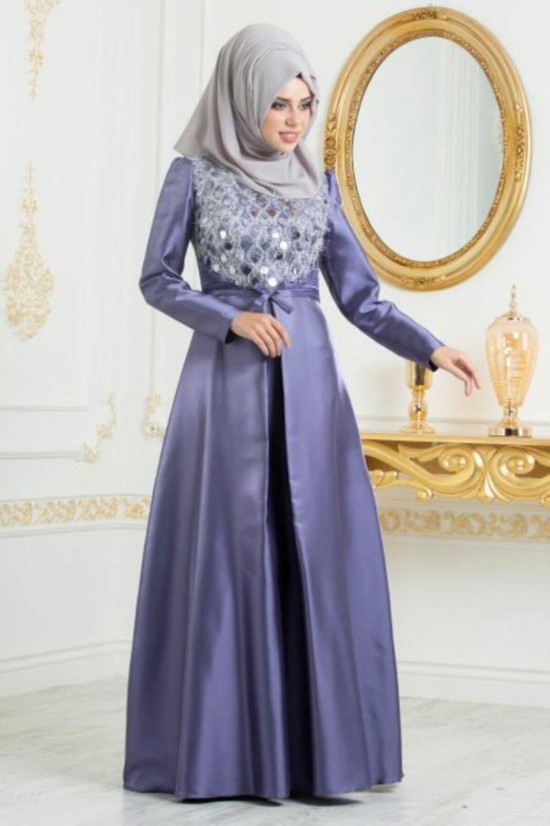 Neva Style Lila Tafta Koyu Abiye Elbise