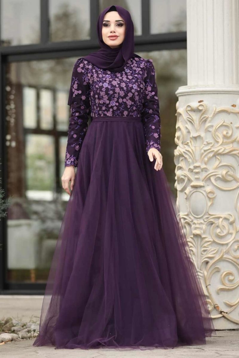 Neva Style Mor Prenses Model Abiye Elbise