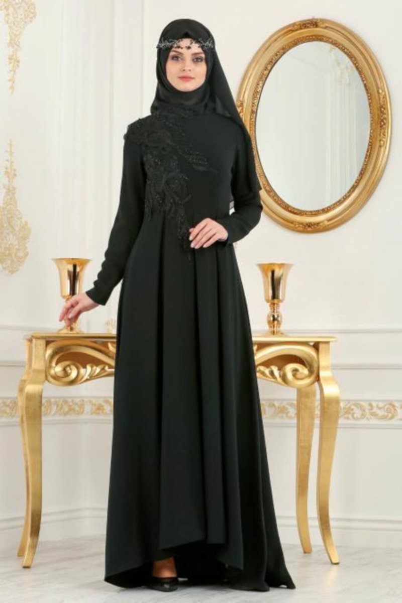 Neva Style Siyah Pileli Abiye Elbise