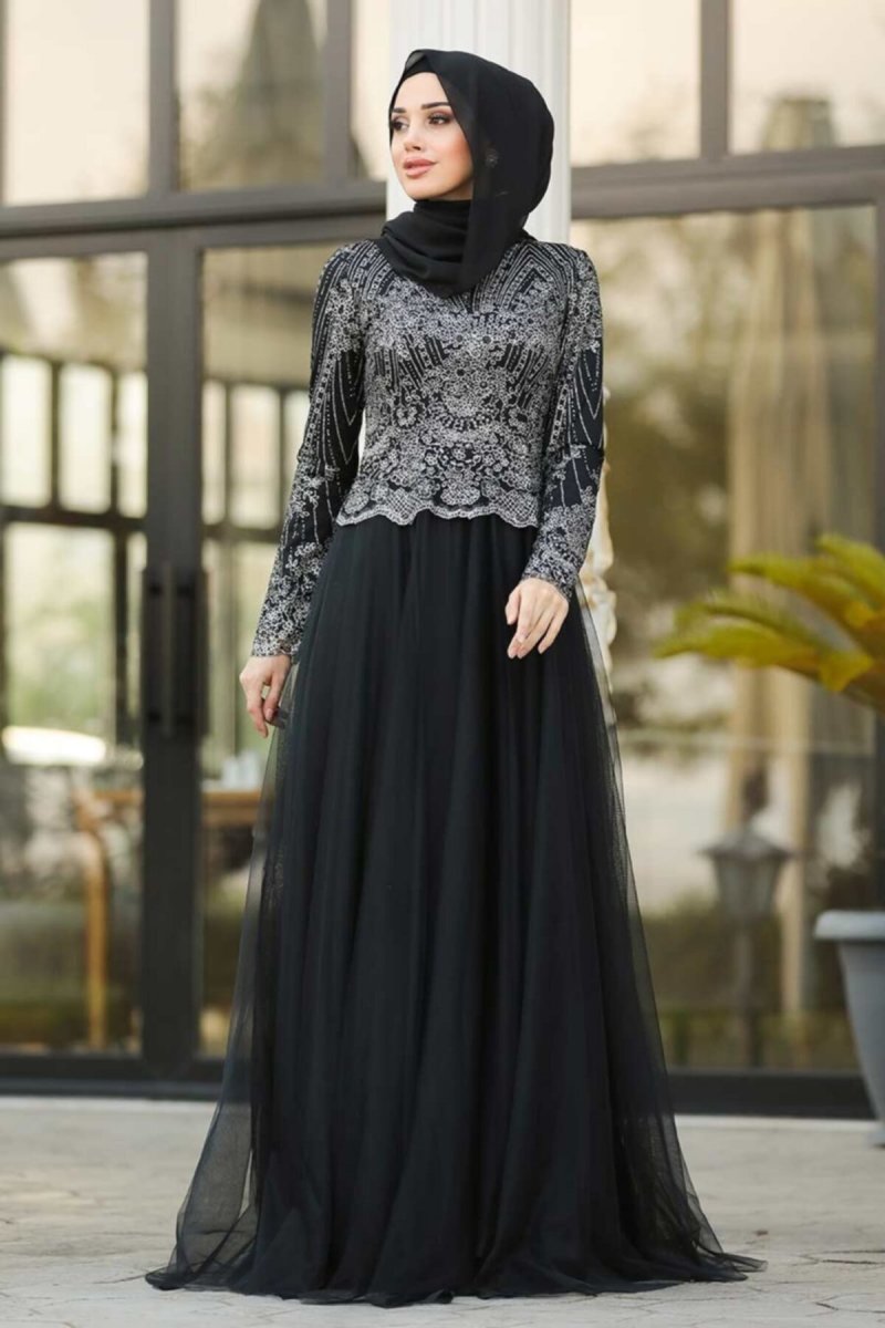 Neva Style Siyah Pullu Abiye Elbise