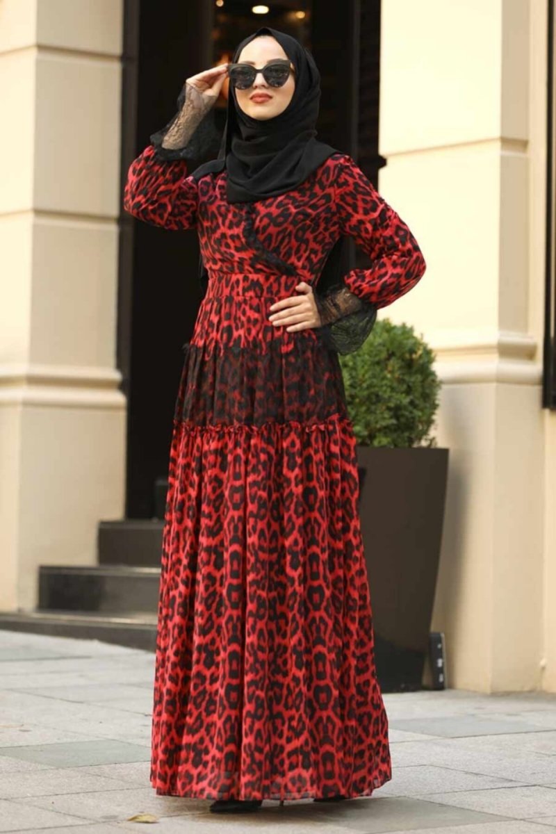 Neva Style Volan Kol Kırmızı Elbise