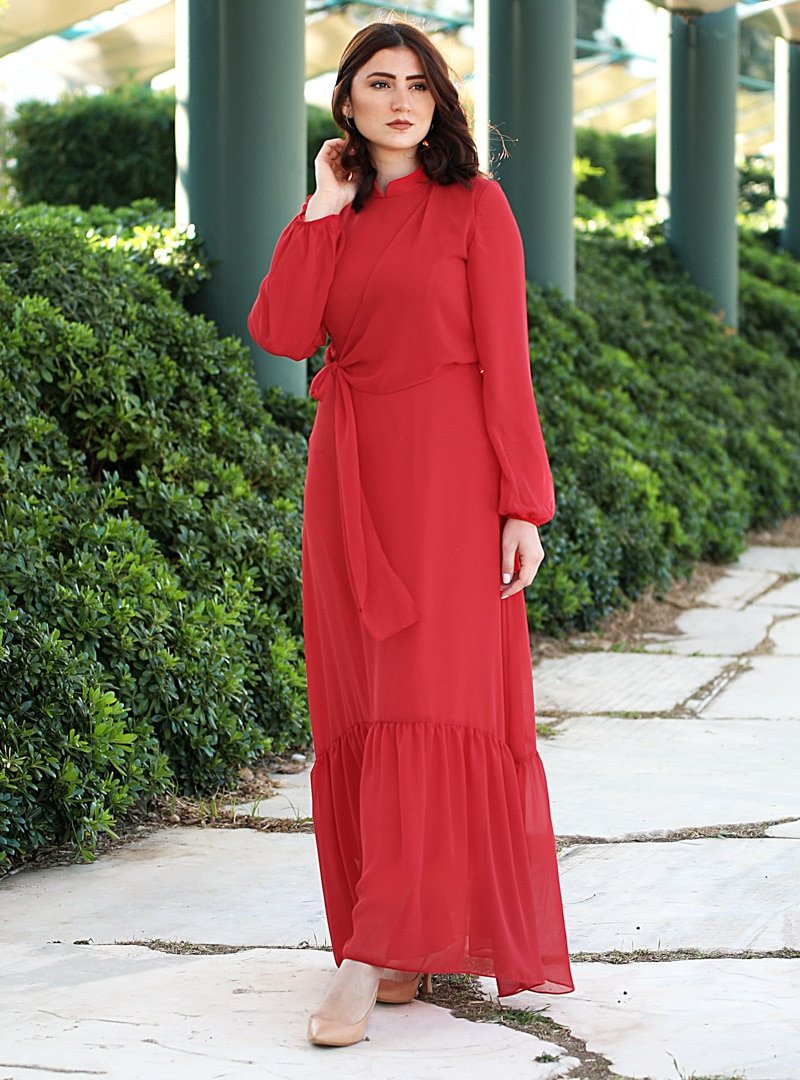 Nurgül Çakır Kırmızı Şifon Elbise