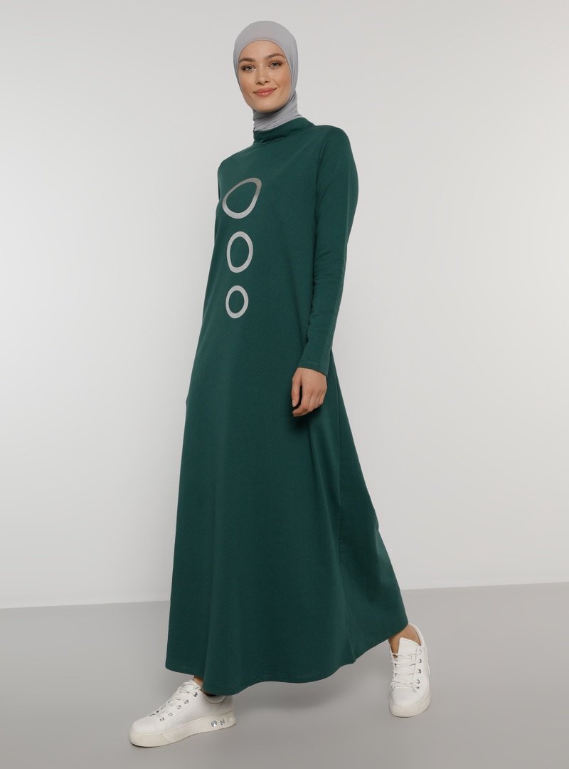 Refka Orman Yeşili Baskı Detaylı Elbise