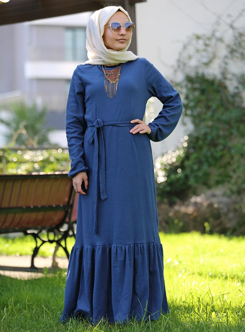 SAFİANTE Mavi Sade Elbise