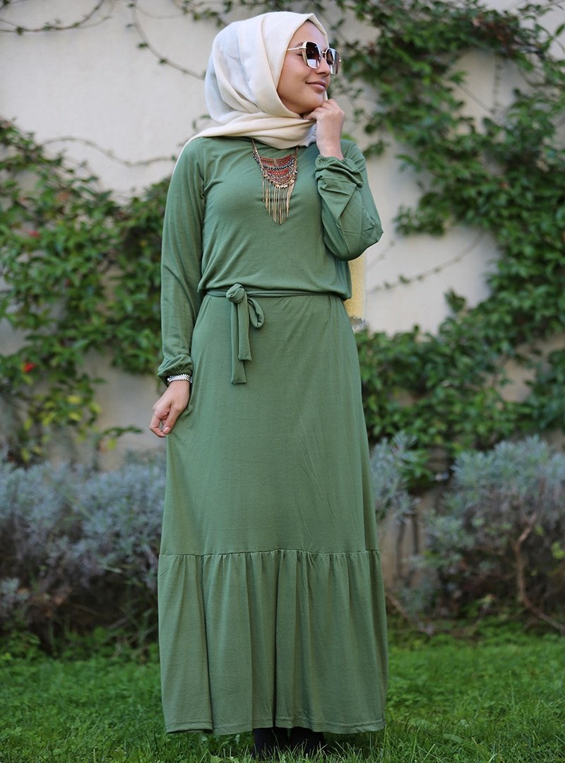 SAFİANTE Yeşil Sade Elbise