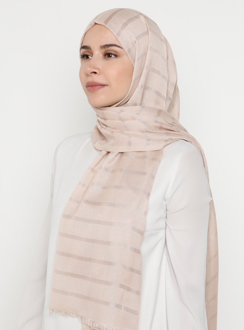 Soft Scarfs Bej Çizgi Dokuma Miel Şal