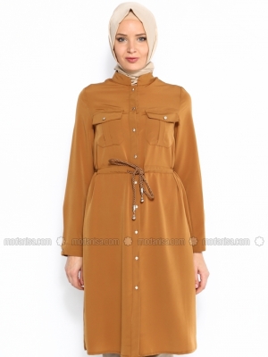 Zer Moda Cep Süslemeli Camel Tunik