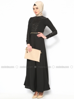 By Stone Güpür Süslemeli Elbise - Siyah