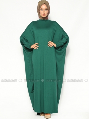 Eflatun Yeşil Yarasa Kollu Elbise