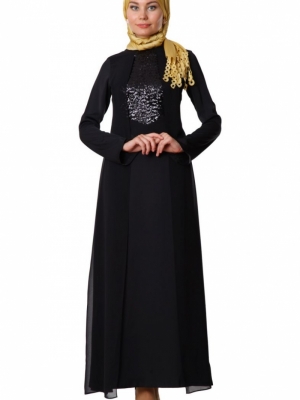 ARMİNE Siyah Pul Payet Desenli Elbise