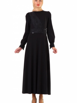 ARMİNE Siyah Mevsimlik Drapeli Elbise