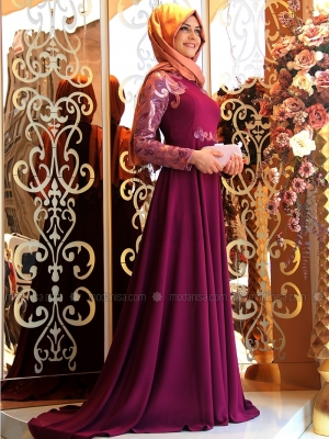 Gamze Özkul Fuşya Rose Abiye Elbise