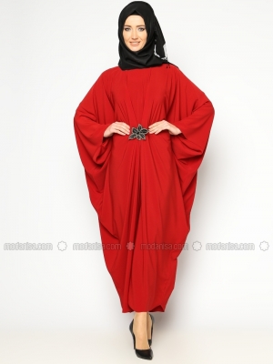 Ferrace By Arzu Ergen Kırmızı Siyah Beli Süslemeli Elbise