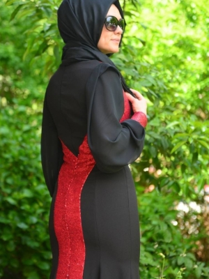 Sefamerve Siyah Kırmızı Abiye Elbise