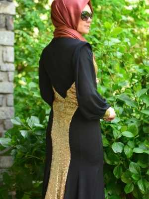 Sefamerve Siyah Sarı Abiye Elbise
