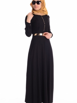 Sefamerve Siyah Düğmeli Krep Elbise