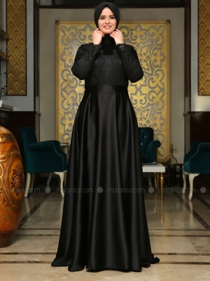 Saliha Siyah Rose Abiye Elbise