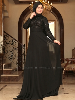 Saliha Siyah Yaprak Abiye Elbise