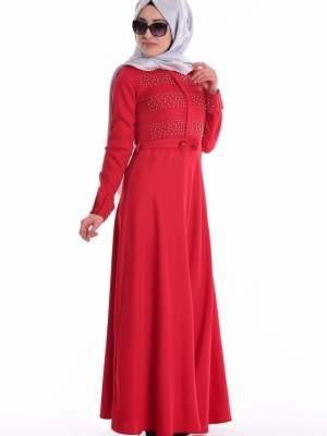 Sefamerve Kırmızı Hakim Yaka Krep Elbise