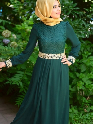 Sefamerve Yeşil Tesettür Elbise FY