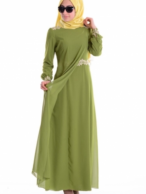 Sefamerve Fıstık Yeşil Şifon Elbise