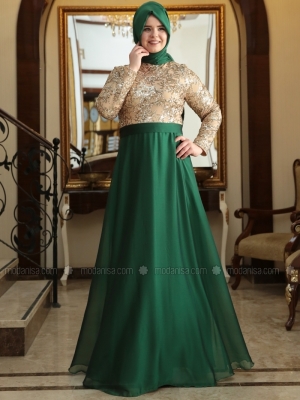 Saliha Gold&Yeşil Sultan Abiye Elbise