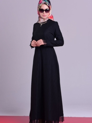 Sefamerve Siyah Kolye Detaylı Tüllü Elbise