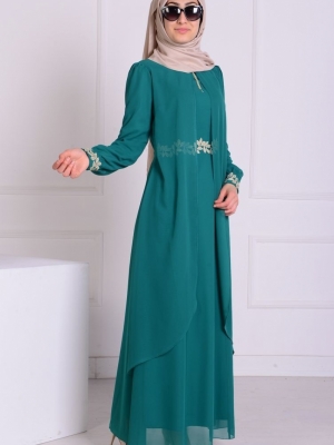 Sefamerve Çağla Yeşil Güpürlü Şifon Elbise