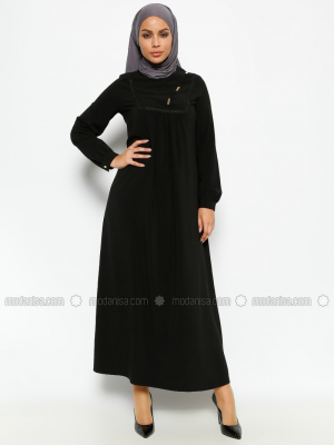 CML Collection Siyah Güpür Detaylı Elbise