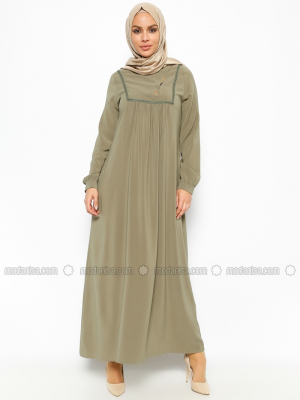 CML Collection Haki Güpür Detaylı Elbise