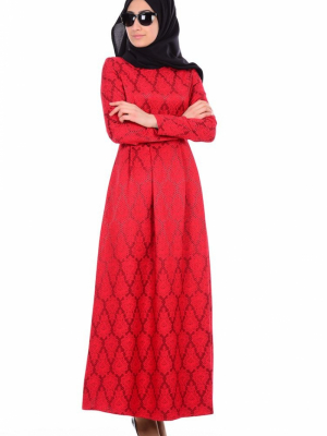 Sefamerve Kırmızı Motifli Elbise