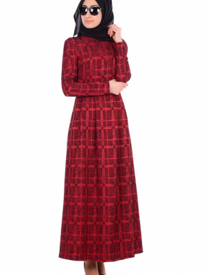 Sefamerve Kırmızı Kareli Desenli Elbise