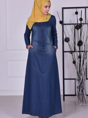 Sefamerve Mavi Bağcık Detaylı Kot Elbise