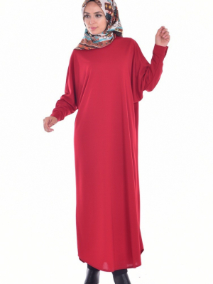 Sefamerve Kırmızı Yarasa Kol Elbise