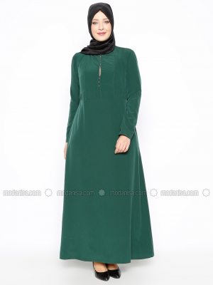 Esswaap Yeşil Düğme Detaylı Elbise