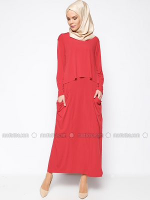 Stilim Kırmızı Kolsuz Elbise & Bluz İkili Takım