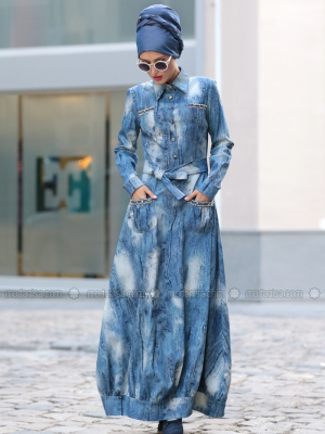 Selma Sarı Design Mavi Kot Elbise