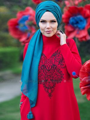 Muslima Wear Kırmızı Diadema Crystal Elbise