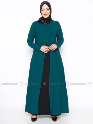 Sevilay Giyim Yeşil A Pile Detaylı Elbise